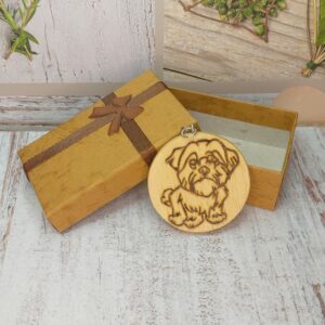 Porte clés en bois gravure Lhassa Apso