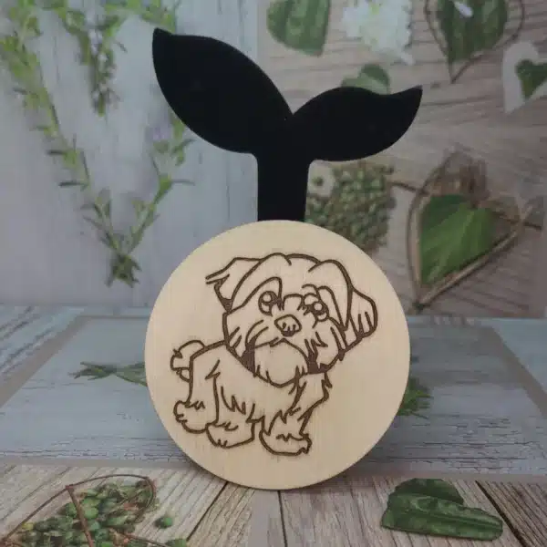 sous verre en bois motif chien