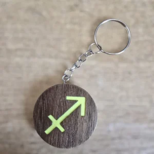 Porte-clés en bois motif astrologique Sagittaire