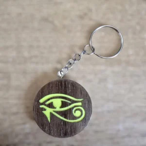 Porte-clés en bois motif œil Horus
